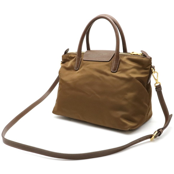 Prada Shoulder Brown Leather Bag 2WAY Nylon - Picture 1 of 9